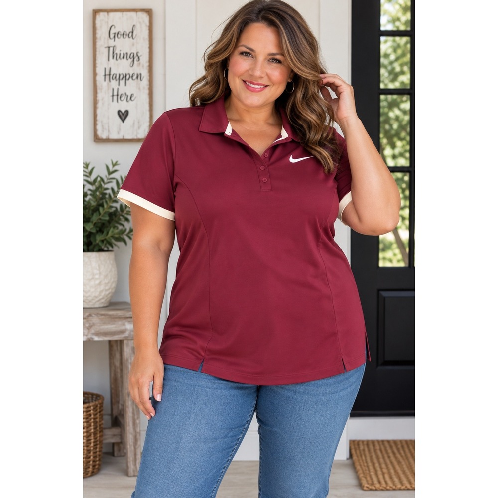 Nike Dri-FIT Womens XXL Burgundy Maroon Short Sleeve Golf Polo Shirt Athletic